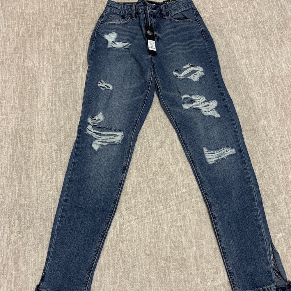 Fashion Nova Women's Skinny Jeans - Distressed Blue